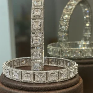 EAGLE JEWELLERS - SLEEK SILVER POLISH LATEST COLLECTION AMERICAN DIAMOND BANGLES BNG-AD-001