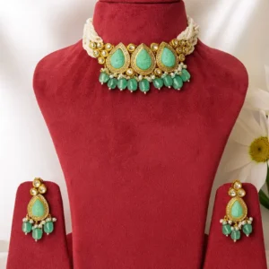 EAGLE JEWELLERS - MINT GREEN COLOUR KUNDAN CHOKER SET CH-K-016