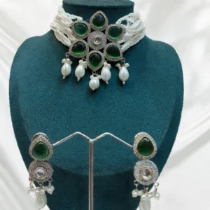 EAGLE JEWELLERS - GREEN COLOUR KUNDAN CHOKER SET CH-K-020