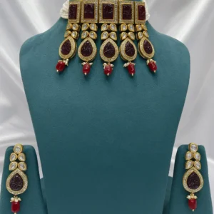 EAGLE JEWELLERS - MEHROON COLOUR KUNDAN CHOKER SET CH-K-017