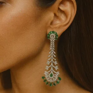 EAGLE JEWELLERS - JUST LIKE A DIAMOND AMERICAN DIAMOND EARRINGS ONLINE GREEN COLOR  ER-AD-011