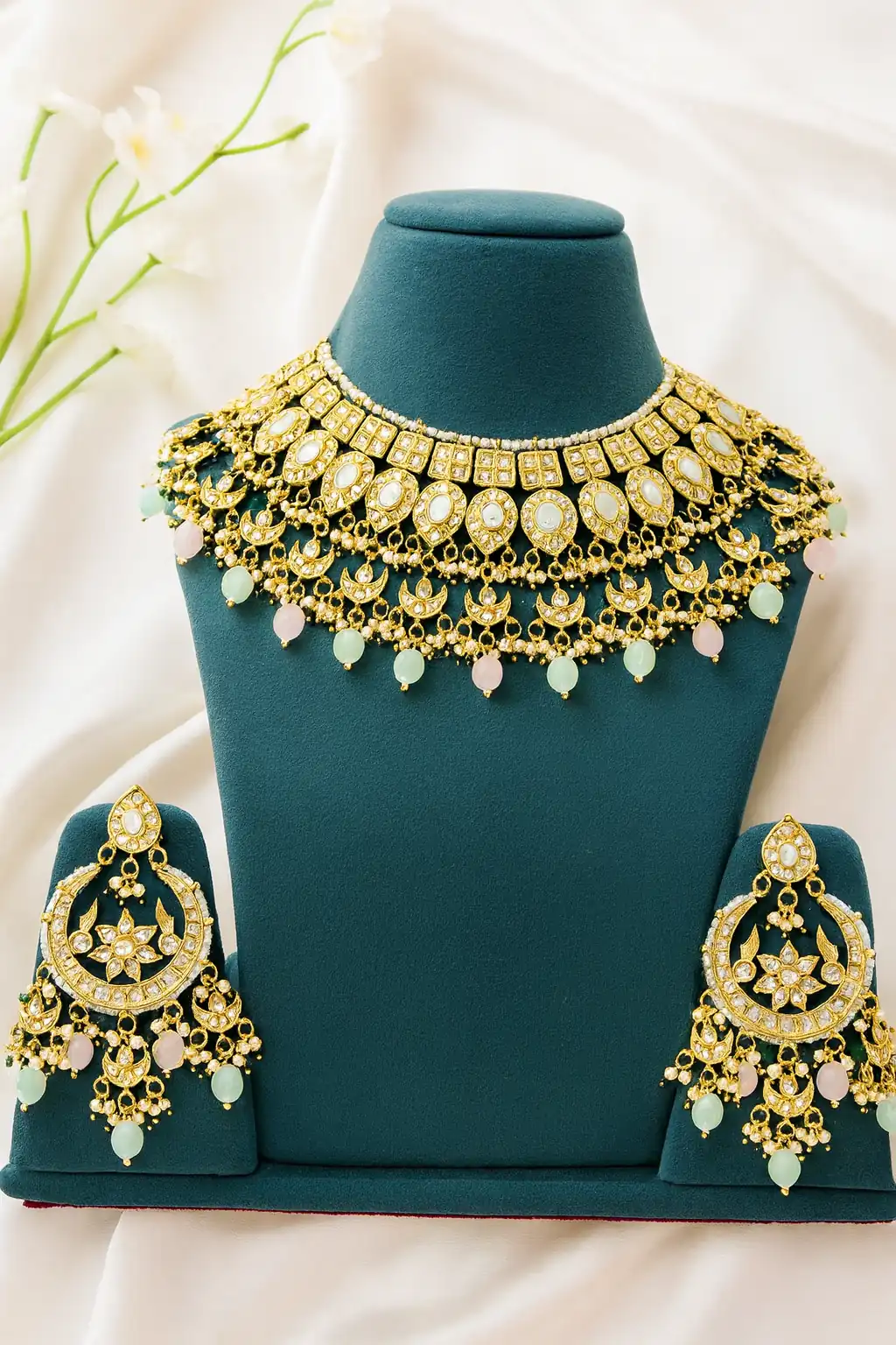 EAGLE JEWELLERS - SLEEK SHRINGAR KUNDAN NECKLACE SET NK-055
