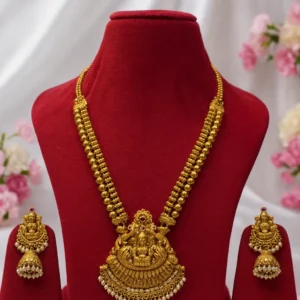 EAGLE JEWELLERS - GOLD PLATED GODDESS LAKSHMI TEMPLE LONG SET LR-TP-004