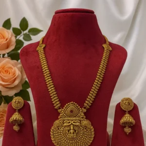 EAGLE JEWELLERS - GOLD PLATED GODDESS LAKSHMI TEMPLE LONG SET LR-TP-001