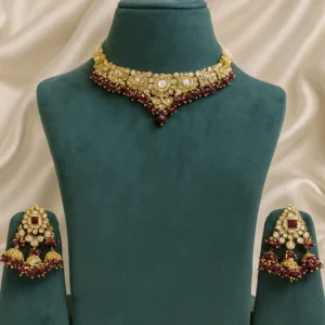 EAGLE JEWELLERS - MEHROON COLOUR KUNDAN CHOKER SET CH-K-057