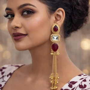 EAGLE JEWELLERS - LATEST KASHMIRI LONG EARRINGS IN MEHROON COLOR ER-KASHMIRI-013